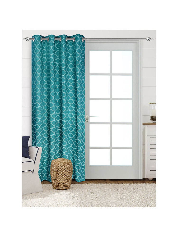 Saral Home Noor Cotton Teal Printed Room Darkening Curtain (4x7 Feet)-image-9