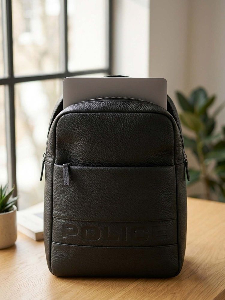 police accessories Police Black Medium Size Leather Backpack for Men and Women-picture-12