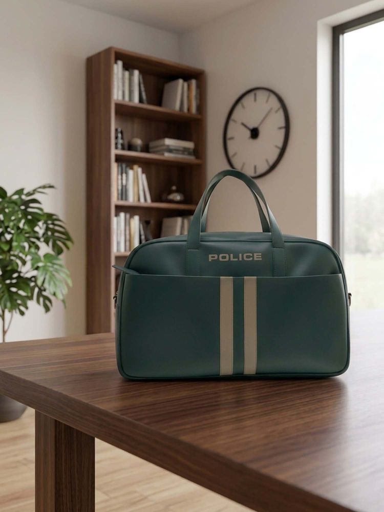 Police Bottle Green and White Leather Duffle Bag For Men and Women-image-49
