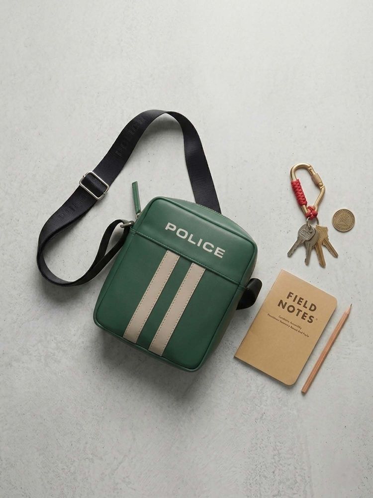 Police Bottle Green and White Leather Small Crossbody Bag for Men and Women-image-48