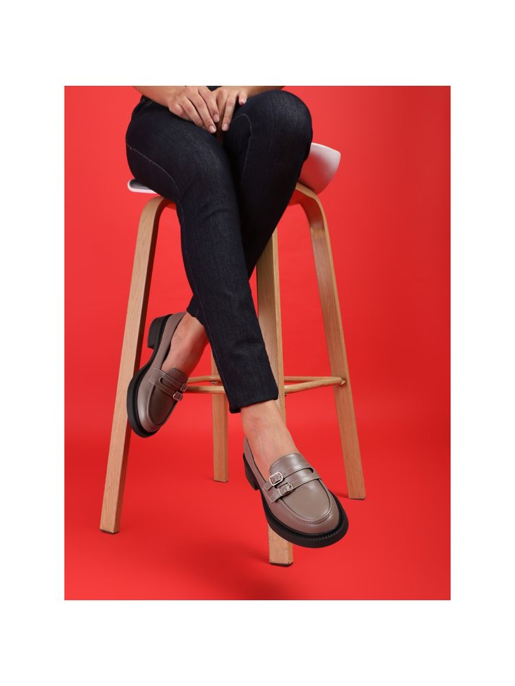 Truffle Collection Taupe Solid Loafers-image-39