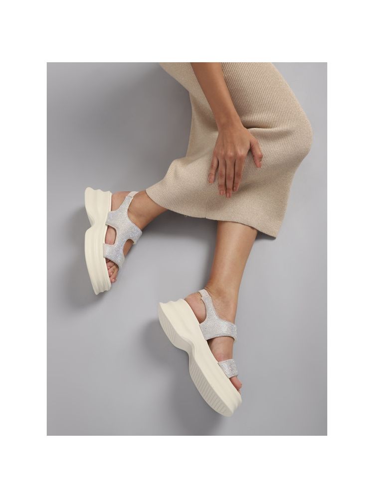 Truffle Collection Off White Embellished Sandals-image-26