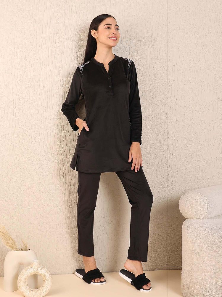 Sweet Dreams Women Kurti With Pyjama Black-image-1