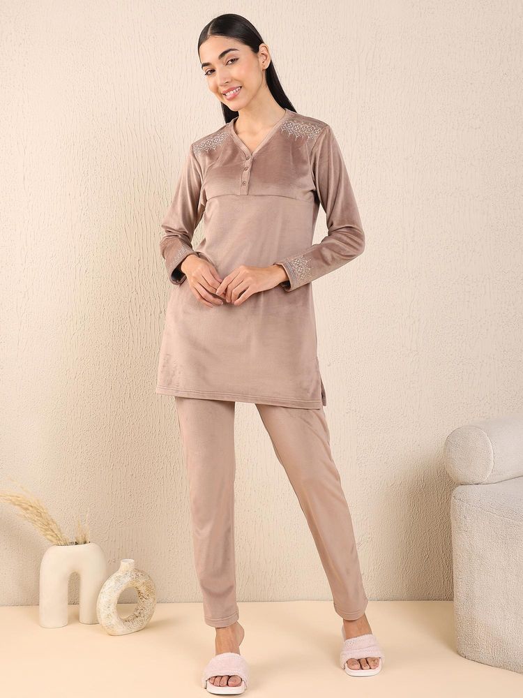 Sweet Dreams Women Kurti With Pyjama Beige-image-49