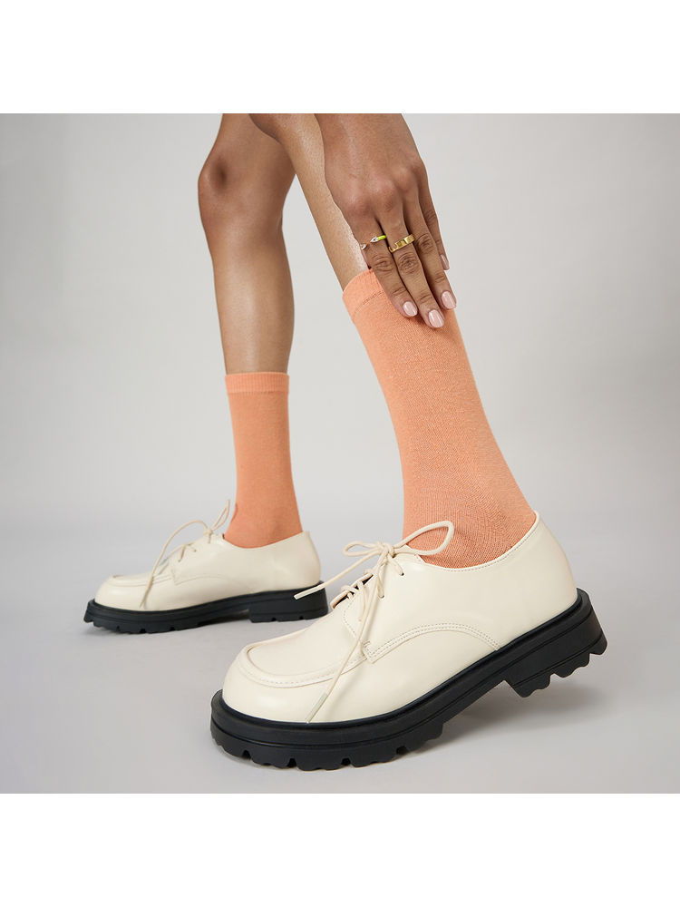 MIXT by Nykaa Fashion Off White Square Toe Laced Up Loafers-image-19