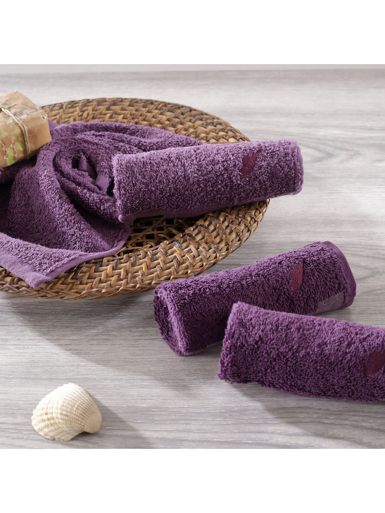 Maspar Colorart 550gsm Cotton Embedded Stripe Solid Shadow Purple 4pc Face Towel Set