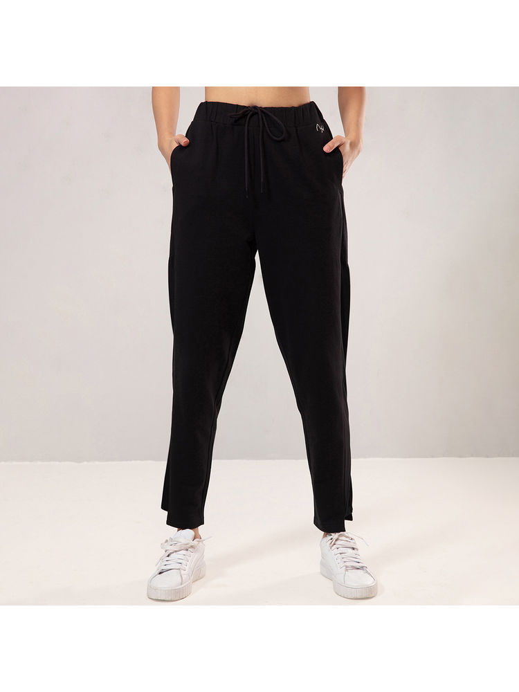 Nykd by Nykaa Cotton Terry Jogger with Adjustable Waist & Hi-low Hem Detail NYAT236-A Jet Black-image-1