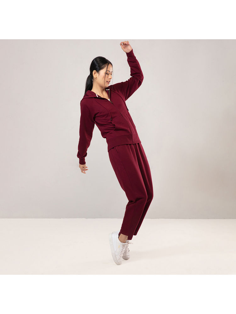 Nykd by Nykaa Cotton Terry Jogger with Adjustable Waist & Hi-low Hem Detail NYAT236-A Zinfandel-picture-15