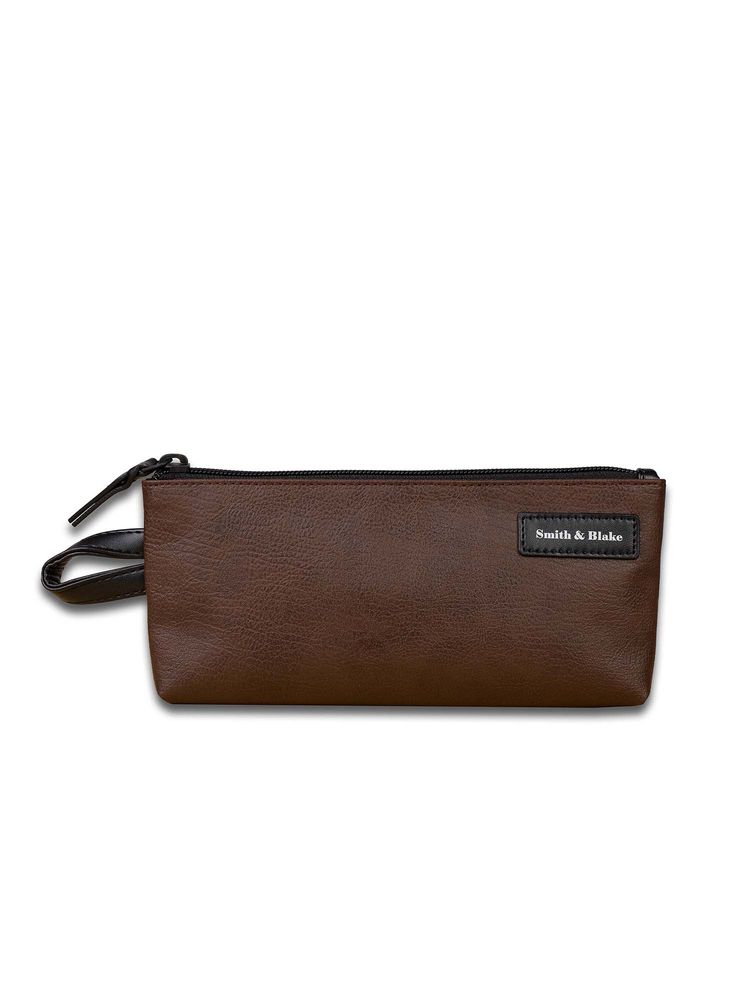 Smith & Blake Unisex Pu Solid Brown Pouch-image-2