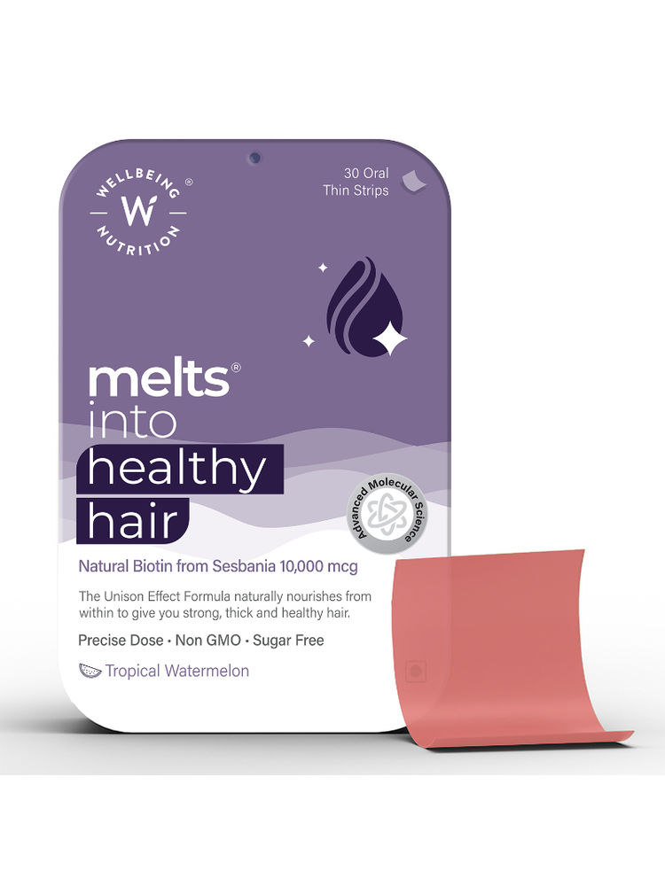 Wellbeing Nutrition Melts Healthy Hair, Biotin, Stronger, Shinier Hair, Watermelon Flavour
