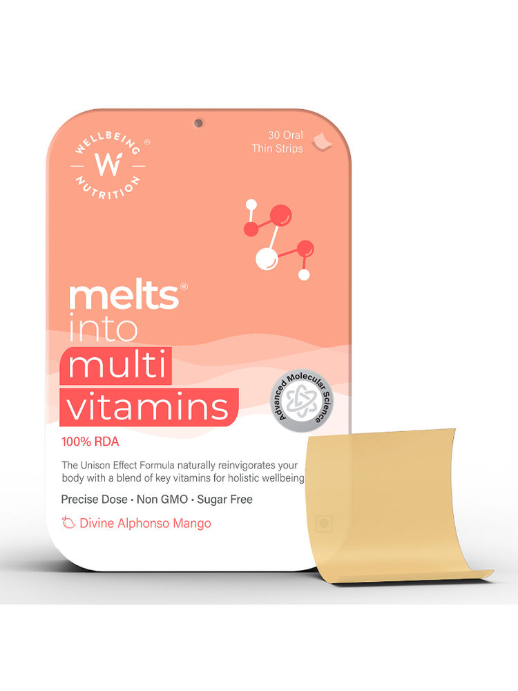 Wellbeing Nutrition Melts Multivitamin, B-complex, for Immunity & Energy, Mango Flavour