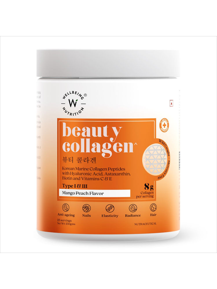 Wellbeing Nutrition Beauty Collagen Peptides, HLA & Biotin, Skin, Hair & Nails, Mango Flavour