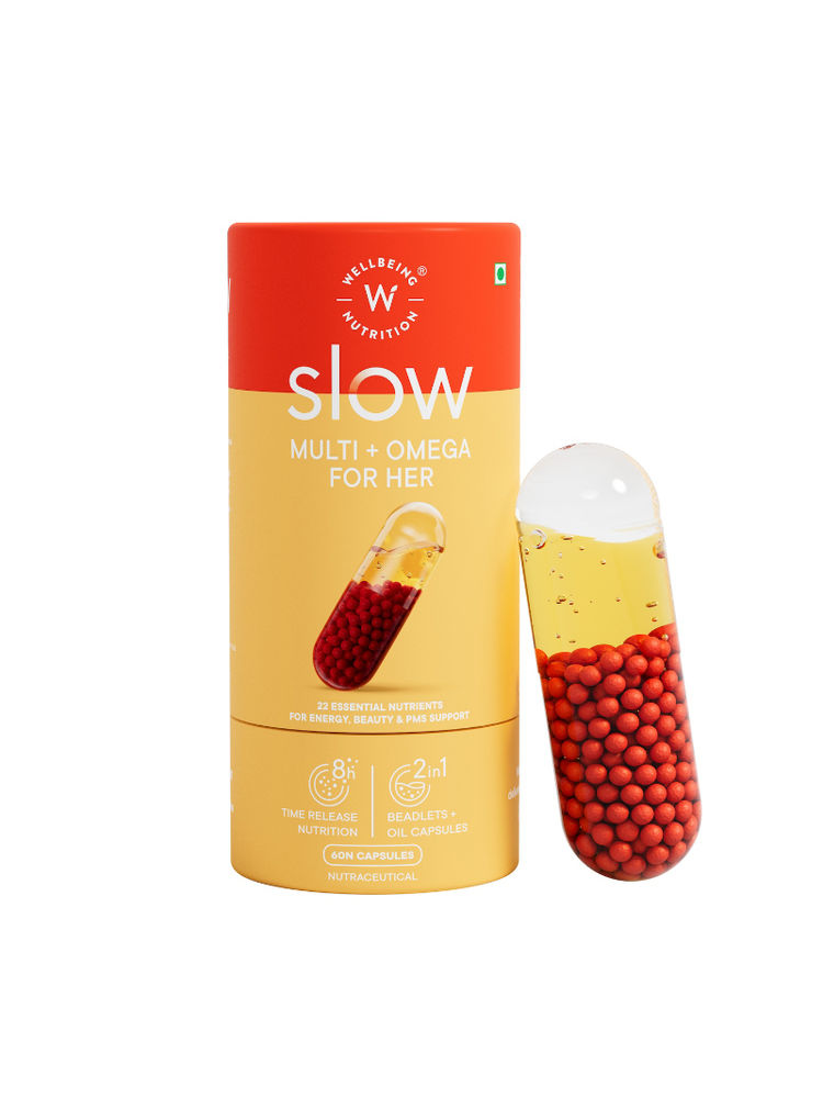 Wellbeing Nutrition Slow Multivitamin + Omega 3 for Women, Skin, Hair, Metabolism