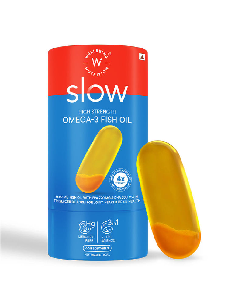 Wellbeing Nutrition Slow 4x Strength Omega 3 Fish Oil, 1850mg with EPA 720mg, DHA 500mg Capsules