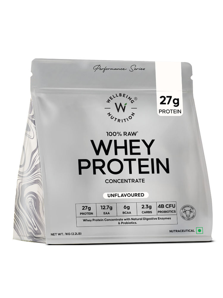 Wellbeing Nutrition Whey Protein Concentrate, 27g Protein, 4B CFU Probiotics, UnFlavoured
