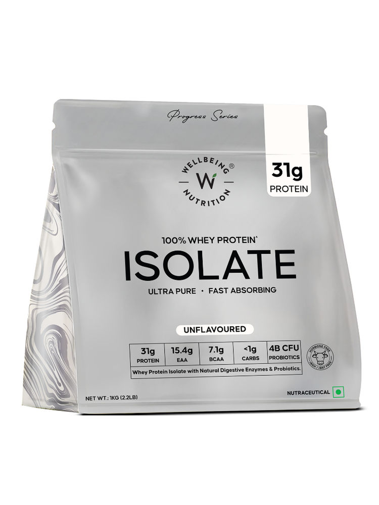 Wellbeing Nutrition Whey Protein Isolate, 31g Protein, 4B CFU Probiotics, UnFlavoured