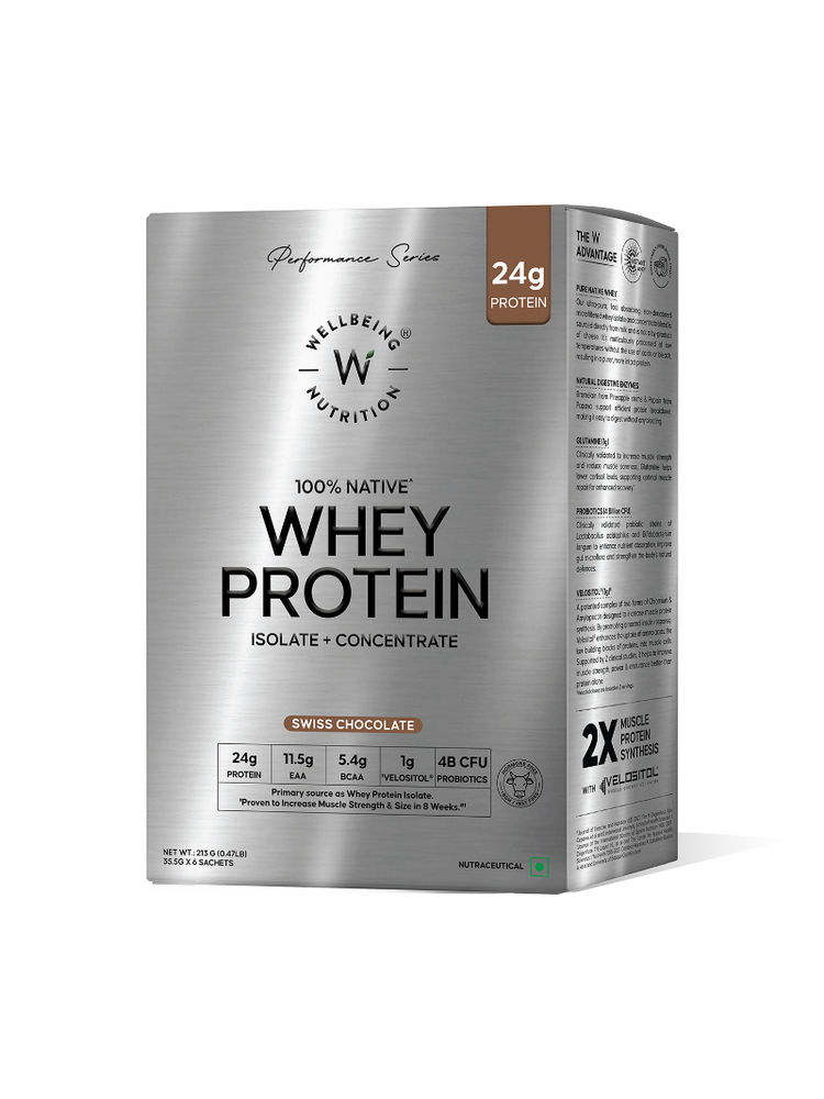 Wellbeing Nutrition Whey Protein Isolate & Concentrate, 24g Protein, Swiss Chocolate, Pack of 6