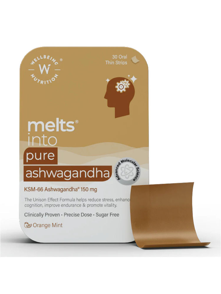 Wellbeing Nutrition Melts Pure Ashwagandha KSM-66, Stress & Anxiety Relief, Orange Flavour