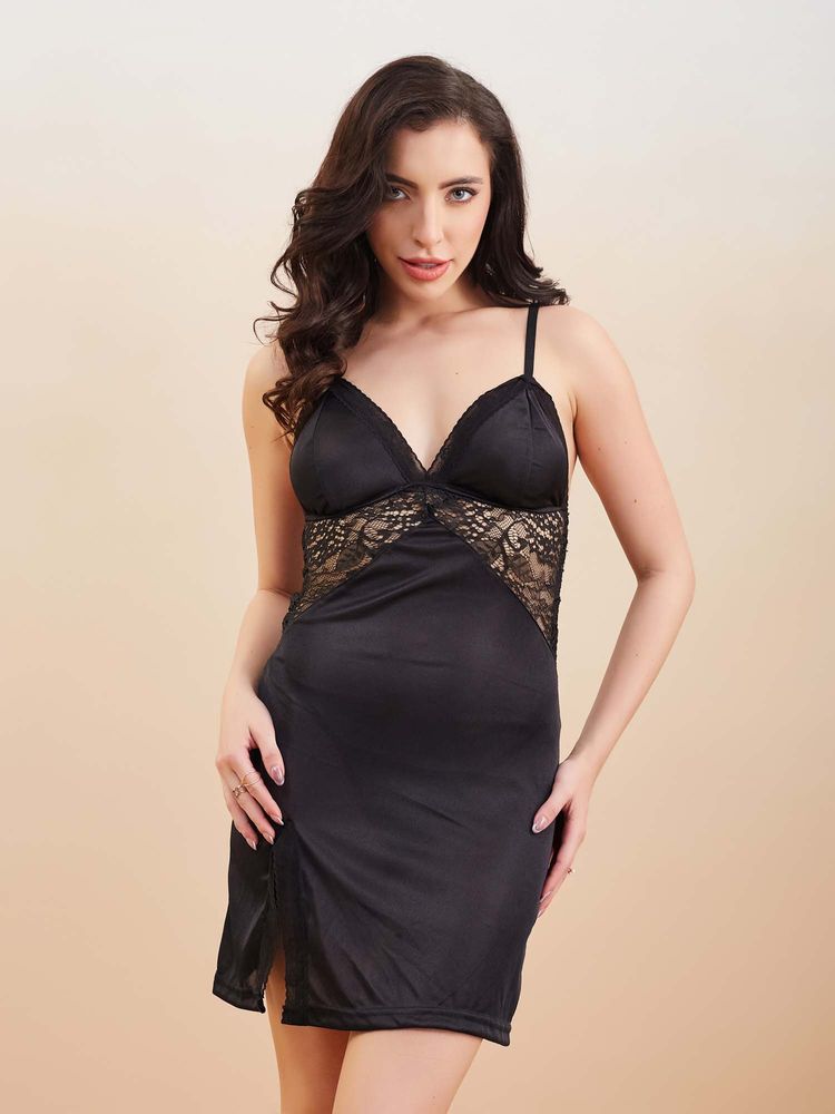 Secrets By ZeroKaata Sheer Solid Nightwear Baby Doll Lingerie for Women Black-picture-20