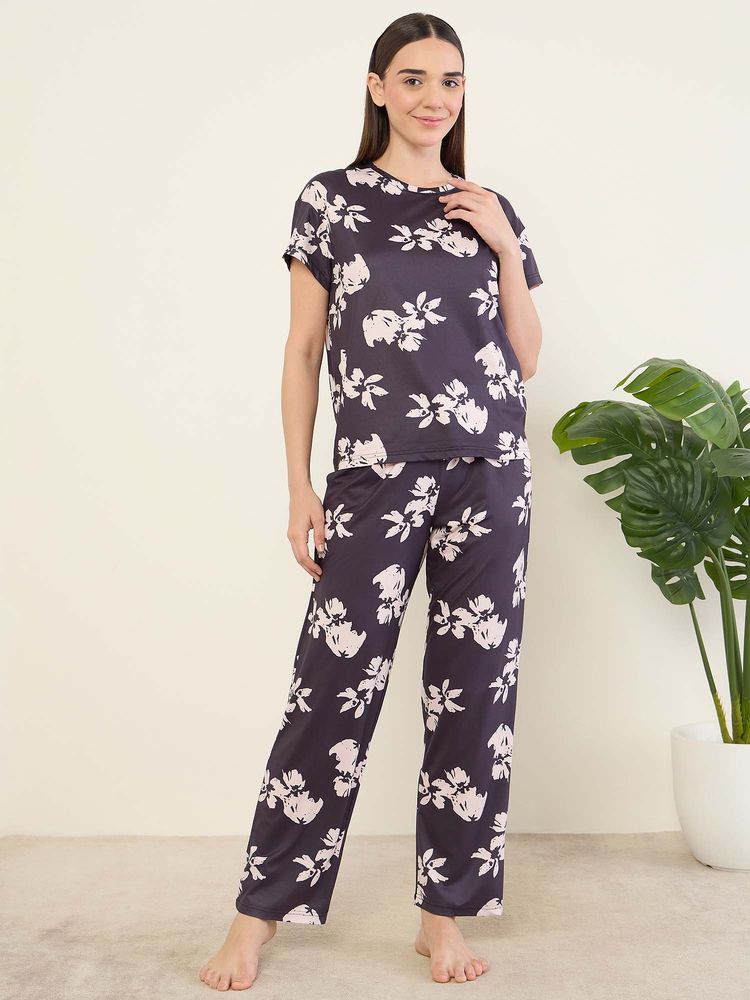 Sweet Dreams Womens Floral Printed Nightsuit Black-picture-10