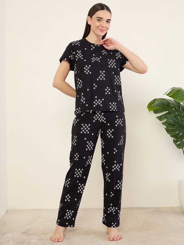 Sweet Dreams Womens Printed Nightsuit Black-picture-14