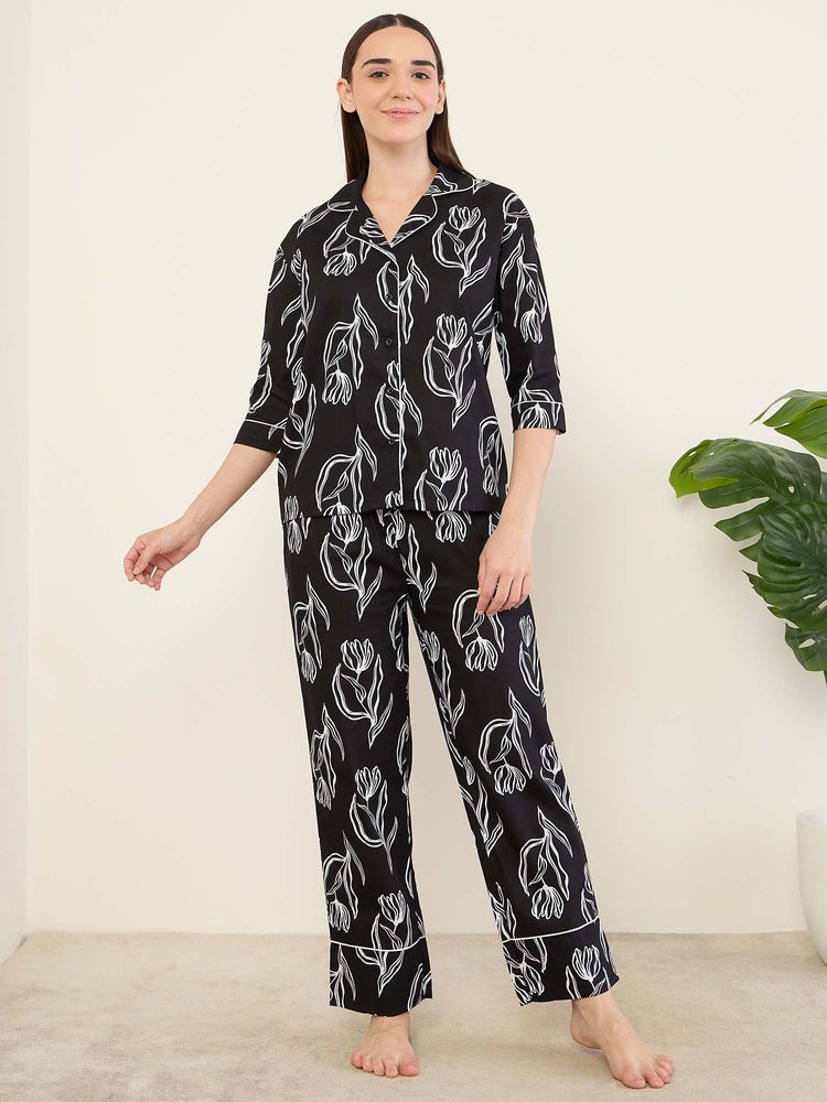 Sweet Dreams Womens Printed Nightsuit Black-picture-16