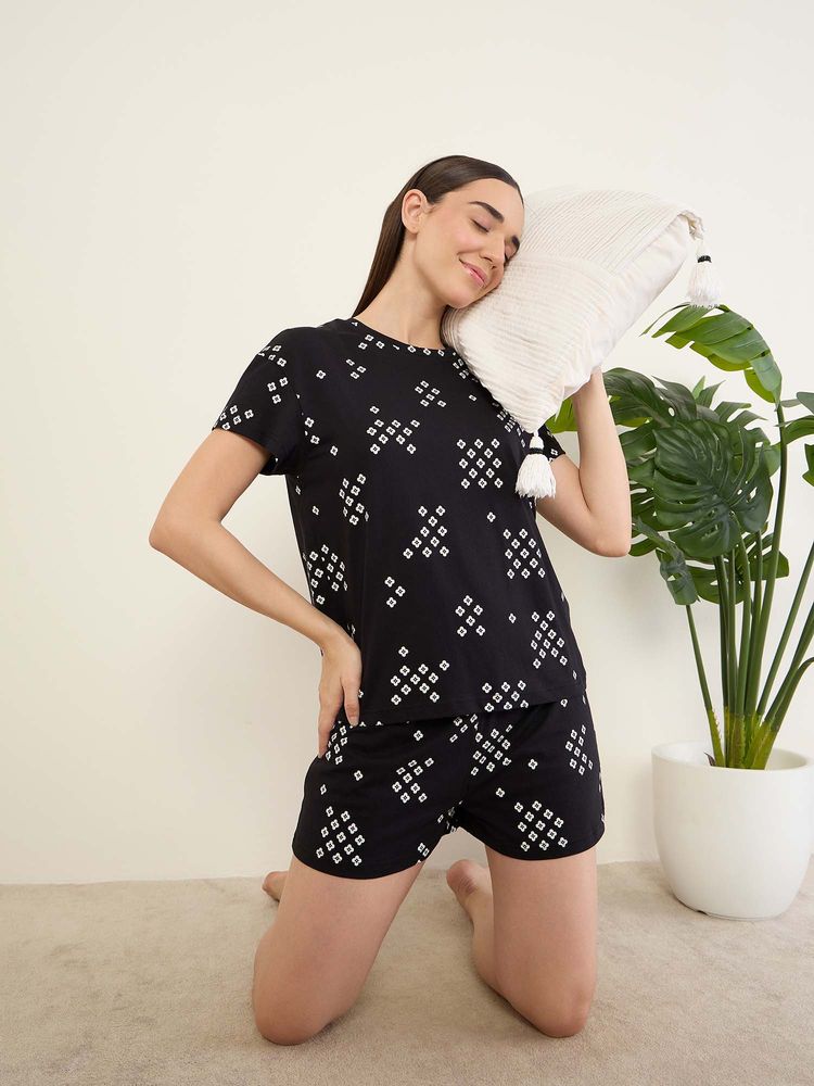 Sweet Dreams Womens Geometric Printed Shorts With T-Shirt-picture-22