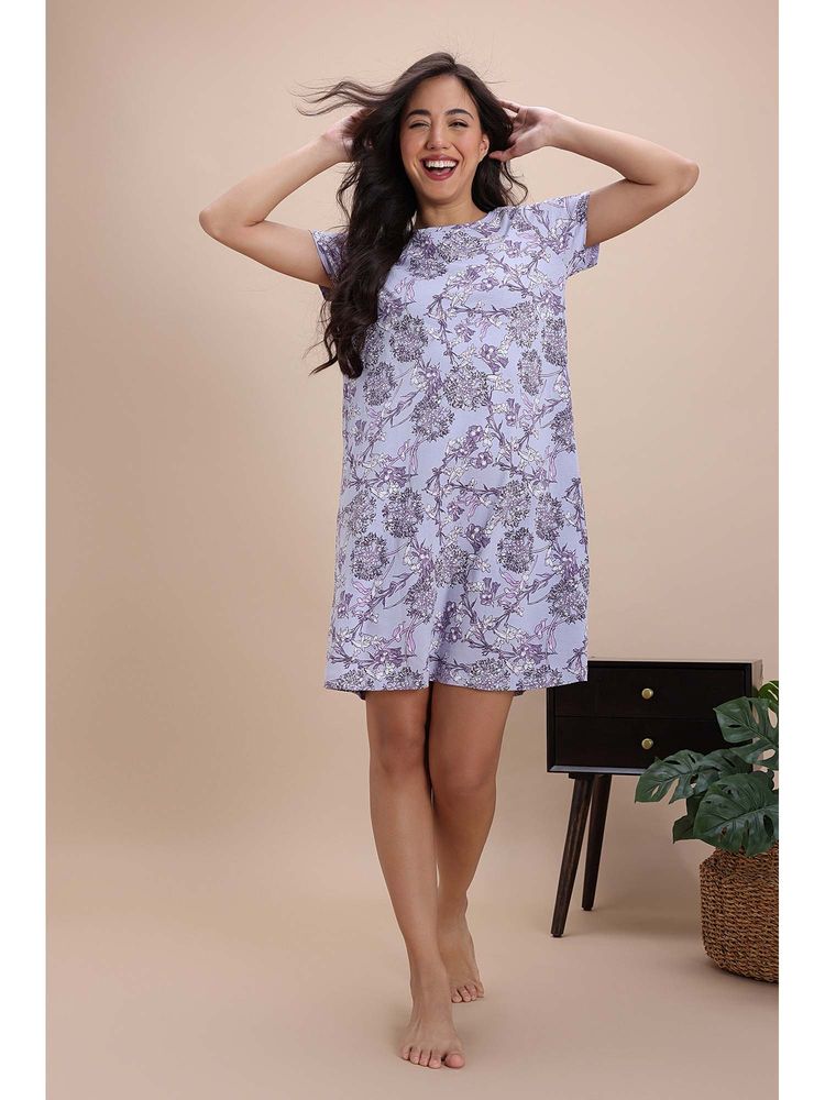 Zivame Knit Cotton Knee Length Nightwear - Heirloom Lilac-picture-33