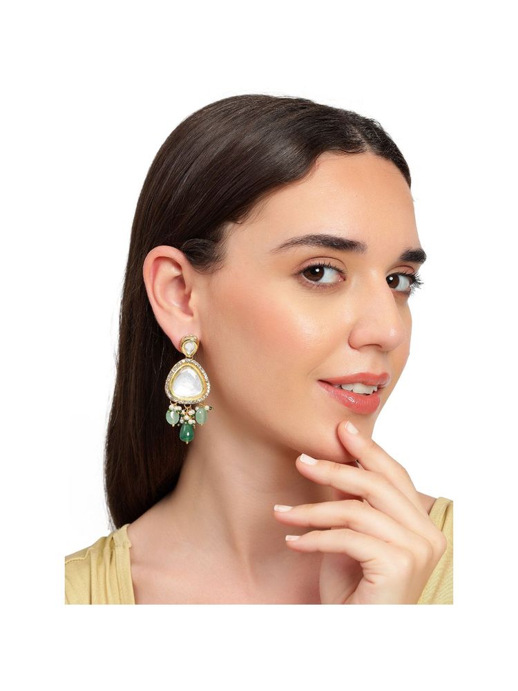 AARSEE OFFICIAL Green Polki Drop Earrings-image-43