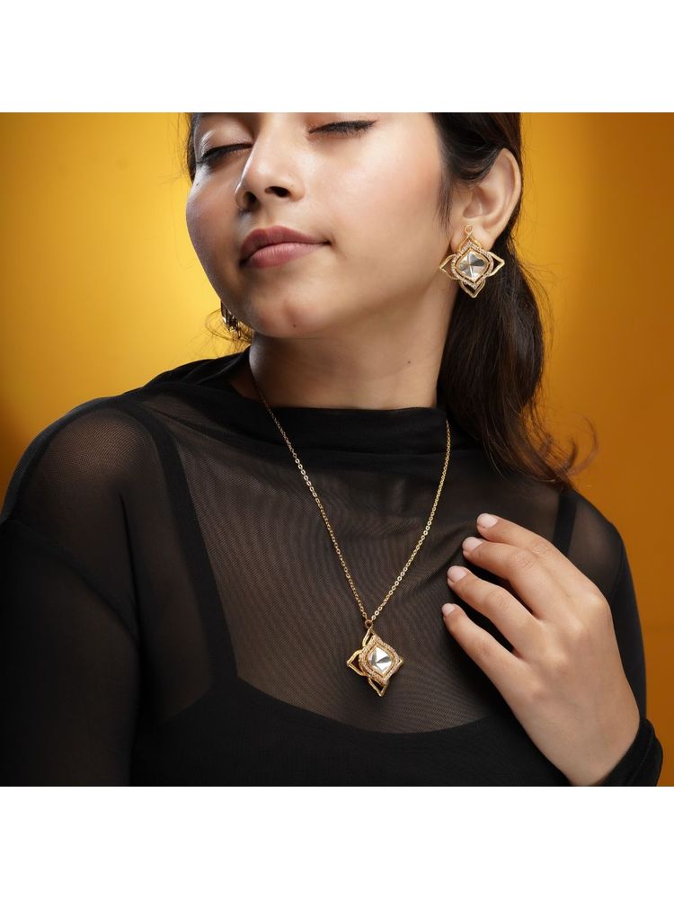 AARSEE OFFICIAL White 22Kt Gold-Plated Enchanting Floral Necklace With Earrings-image-5