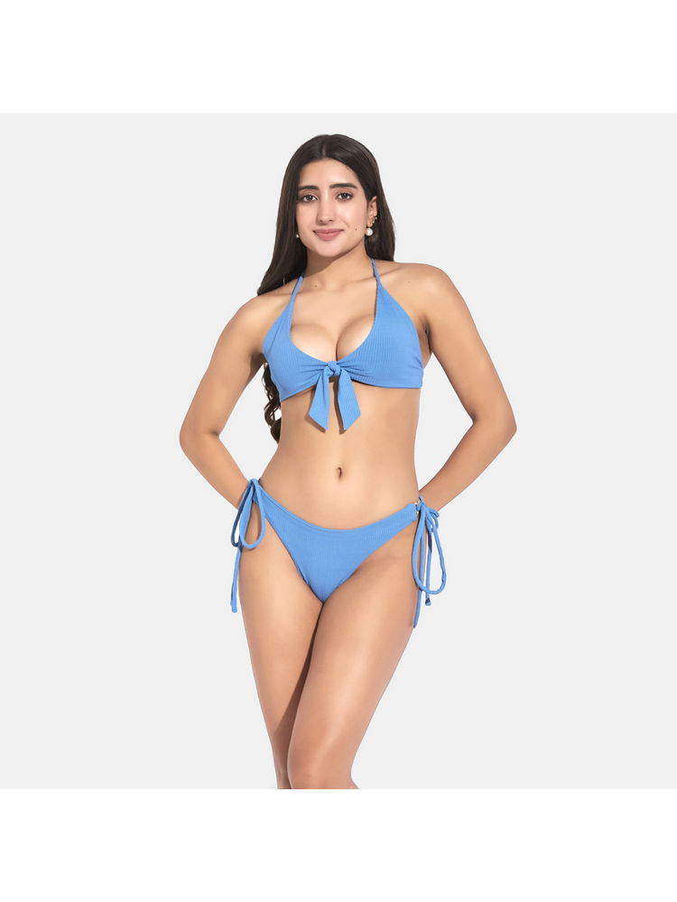 Secrets By ZeroKaata Women Ribbed Halter Beach Wear Swim Bikini Set-image-49