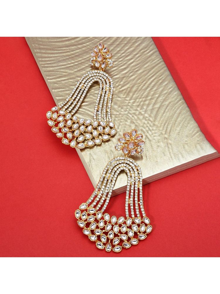 Zaveri Pearls Antique Gold Tone Austrian Diamonds & Kundan Fusion Wear Dangle Earring (ZPFK10152)