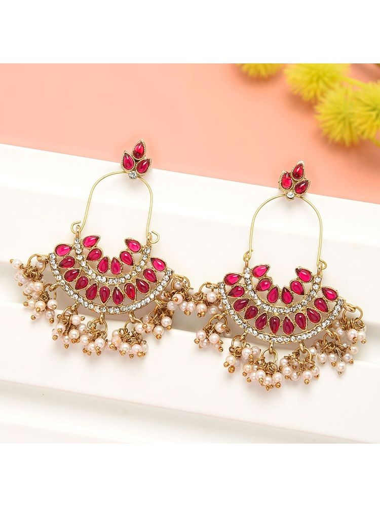 Zaveri Pearls Pink Stones Traditional Pearls Dangle & Drop Earrings - ZPFK1194