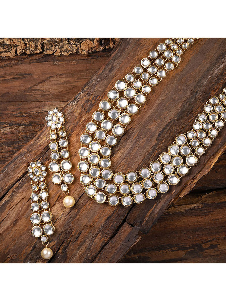 Zaveri Pearls Gold Tone Multi Layered Kundan Necklace & Earring Set - ZPFK8671