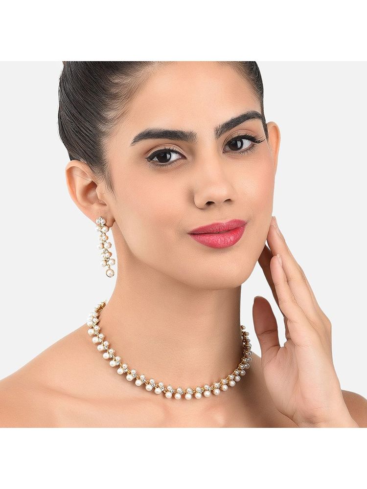 Zaveri Pearls Gold Tone Contemporary Pearls Choker Necklace & Earring Set - ZPFK9439