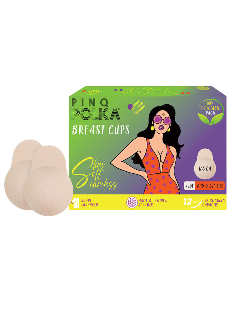 PINQ POLKA Breast Cups Nude Reusable Push Up Silicone Bra Boob Tape Skin Friendly