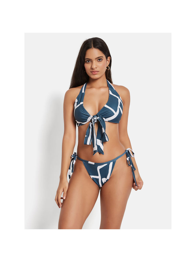 Secrets By ZeroKaata Blue Printed Swim Bikini Top with Pant (Set of 2)-picture-22