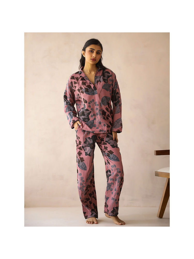 sanskrutihomes SAY Shirt Collar Pure Cotton Printed Night Suit For Women (Set of 2)-picture-10