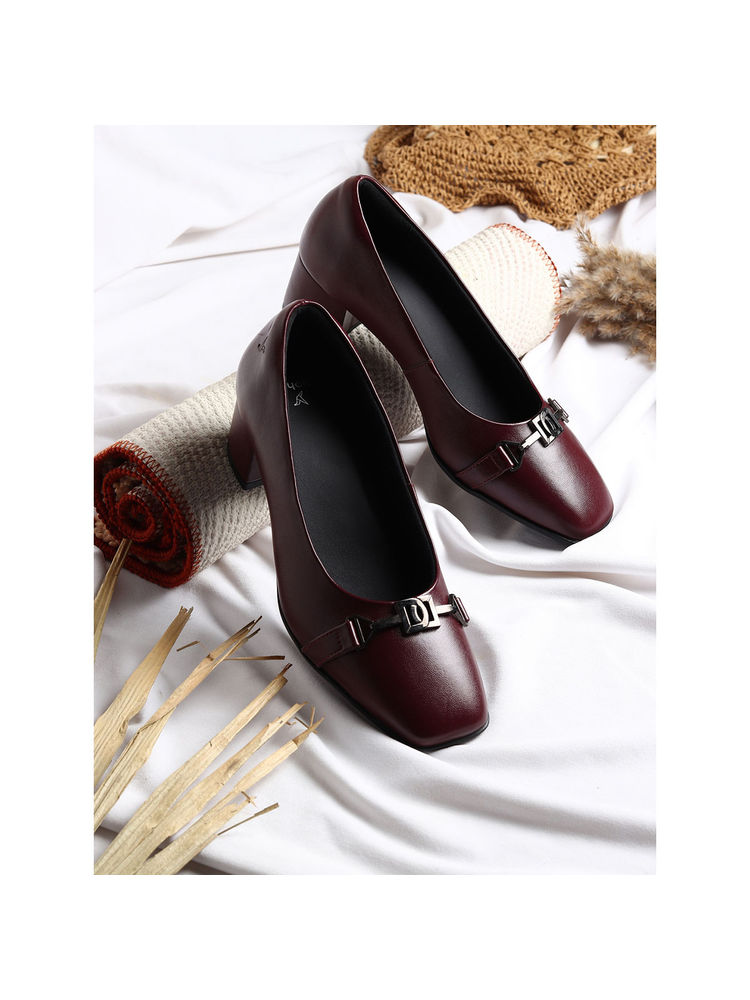 Yoho Maroon Bliss Heal 002 Chic Slip-On Block Heel Loafers-image-7