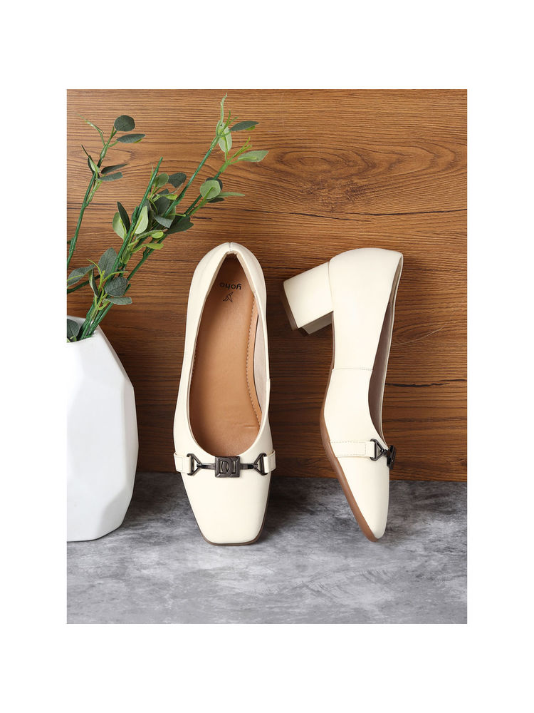 Yoho Off White Bliss Heal 002 Chic Slip-On Block Heel Loafers-picture-17
