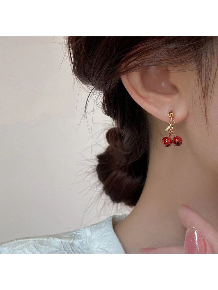 ESTAILO FASHION Cherry Charm Drops Earrings-image-4