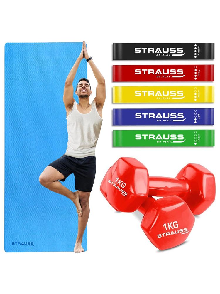 Strauss Combo Kit 1 Yoga Mat 5 Resistance Bands 2 Dumbbells-picture-1