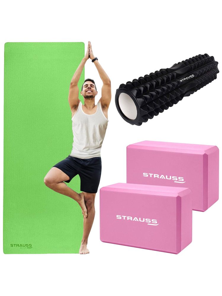 Strauss Combo Kit Yoga Mat Blocks & Foam Roller
