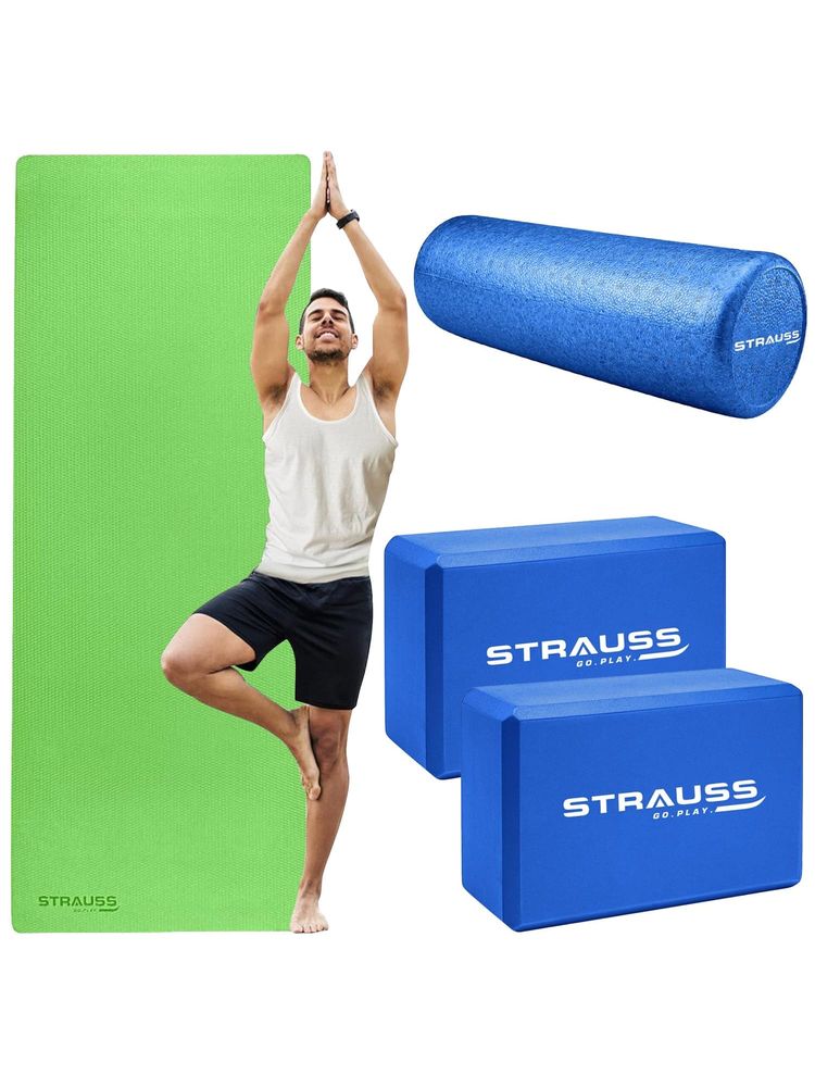 Strauss Combo Kit Yoga Mat Blocks & Foam Roller-image-0