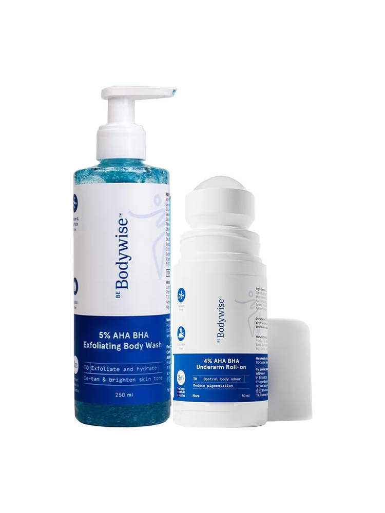 Be Bodywise 4% AHA BHA Underarm Roll On Flora + 5% AHA De-tanning & Exfoliating Body Wash Combo-picture-13