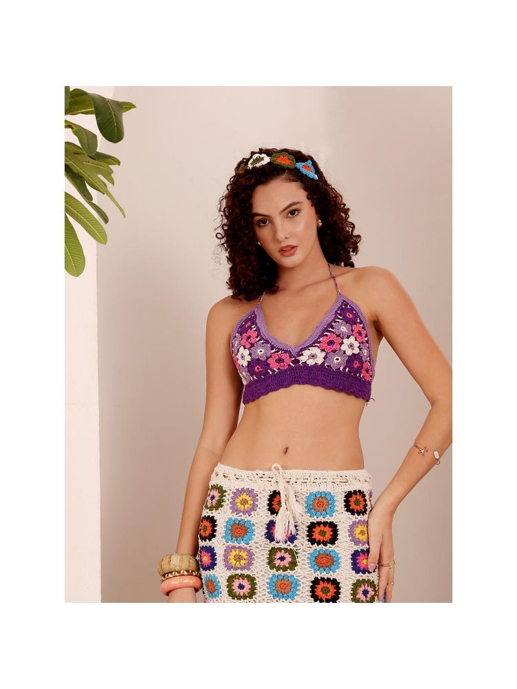 Velvery Purple Floral Crochet Bralette-picture-14