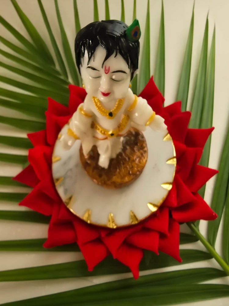Homearte Marble Leafing White Krishna Idol-picture-36