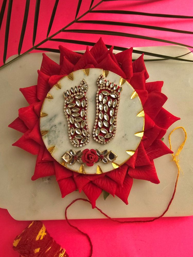 Homearte Elephant Shape Metal White Marble Pooja Platter & Box Traditional Diya-image-26