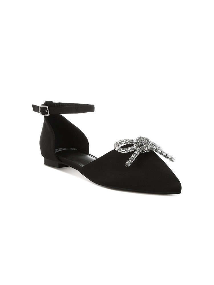 Rag & Co Black Rhinestone Detail Bow Flat Sandals-image-35