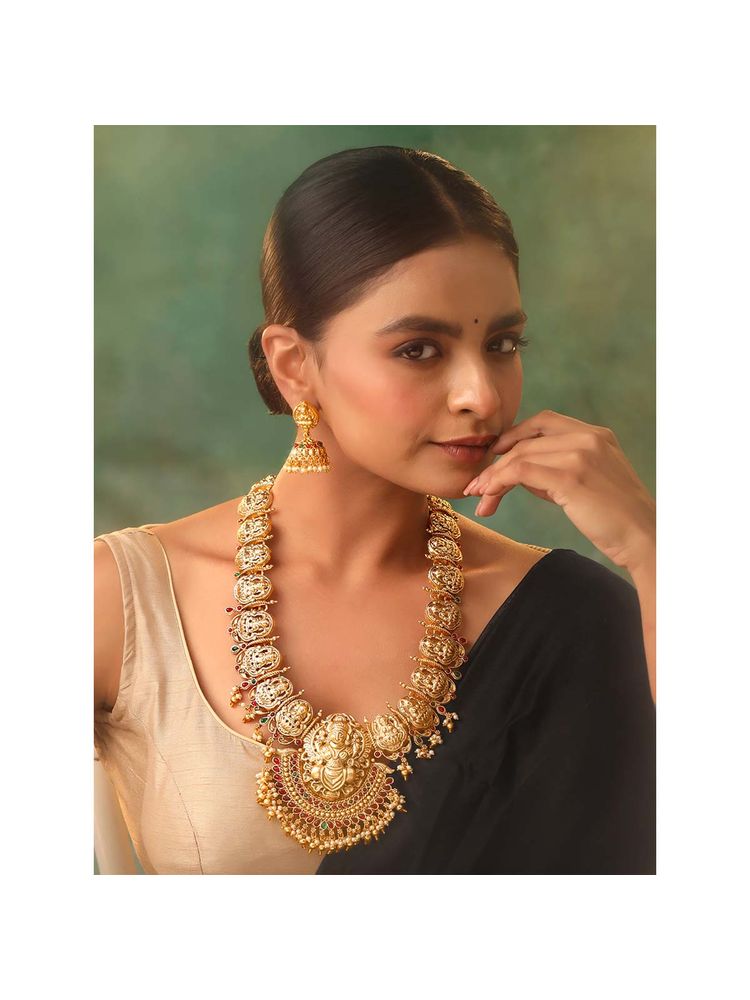 Yellow Chimes Multi-Color Gold Plated Temple Jewellery Set-image-7